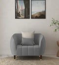 Hairo Velvet 1 Seater Sofa In Light Grey Colour