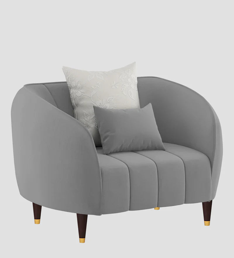 Hairo Velvet 1 Seater Sofa In Light Grey Colour