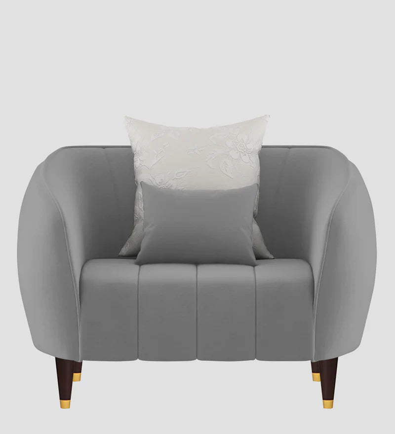 Hairo Velvet 1 Seater Sofa In Light Grey Colour