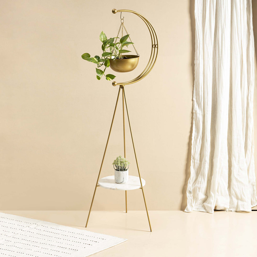 tripod planter - Gold and White Marble
