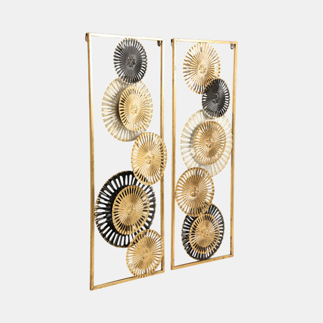 S/2 32" Pierced Disc Metal Wall Panels, Gold Multi