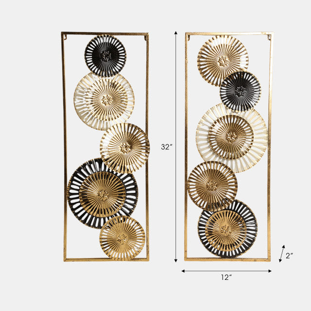 S/2 32" Pierced Disc Metal Wall Panels, Gold Multi