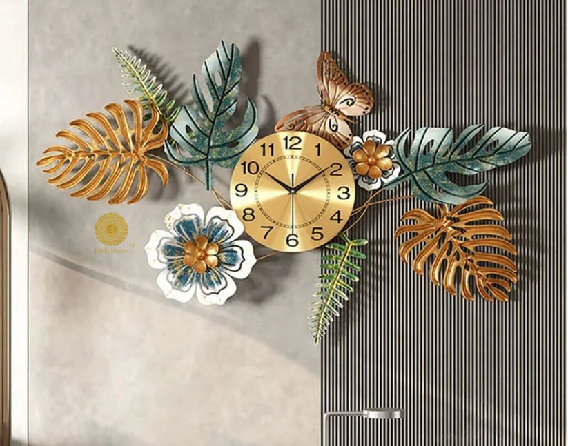 Flower and Leaf Wall Clock (48x24 Inches)
