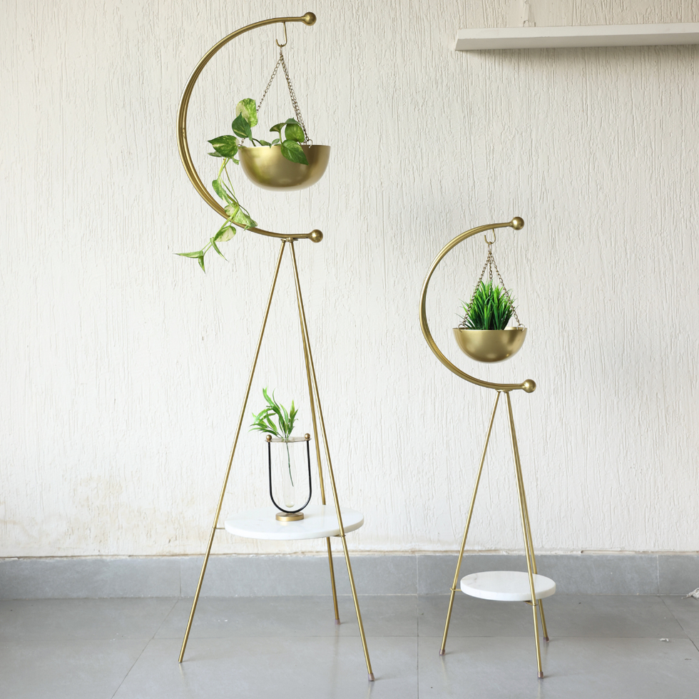 tripod planter - Gold and White Marble