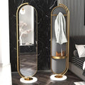 Oval Decorative Metal Rotatable Full Length Standing Floor Mirror With Marble Base