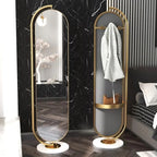Oval Decorative Metal Rotatable Full Length Standing Floor Mirror With Marble Base