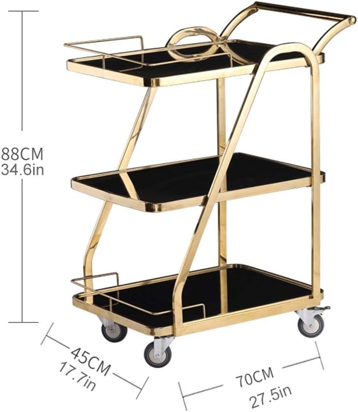 Bar Cart Rolling Serving Wine,Mirrored Drinks Trolley 3 Tier Cart With Wheels Rose Gold