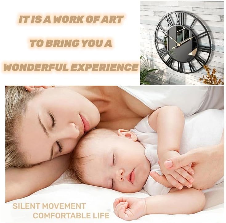 Large Wall Clocks Living Room Decor, Vintage Roman Numeral Mirror Clock, 24 inch