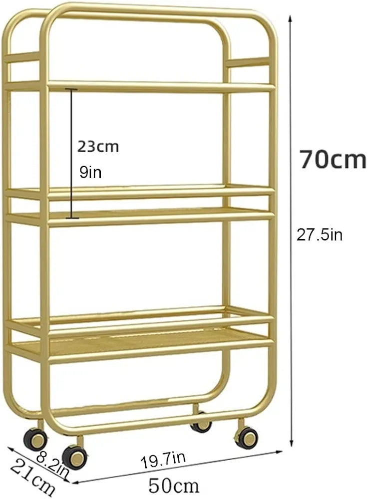 Rolling Storage Organizer Cart 3-Tier Shelves With Wheels, Gold Bar Carts