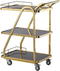 Bar Cart Rolling Serving Wine,Mirrored Drinks Trolley 3 Tier Cart With Wheels Rose Gold