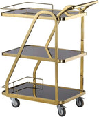 Bar Cart Rolling Serving Wine,Mirrored Drinks Trolley 3 Tier Cart With Wheels Rose Gold