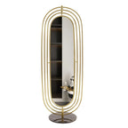 Klein Oval Decorative Full Length Standing Floor Mirror Decor in Gold with Marble Base