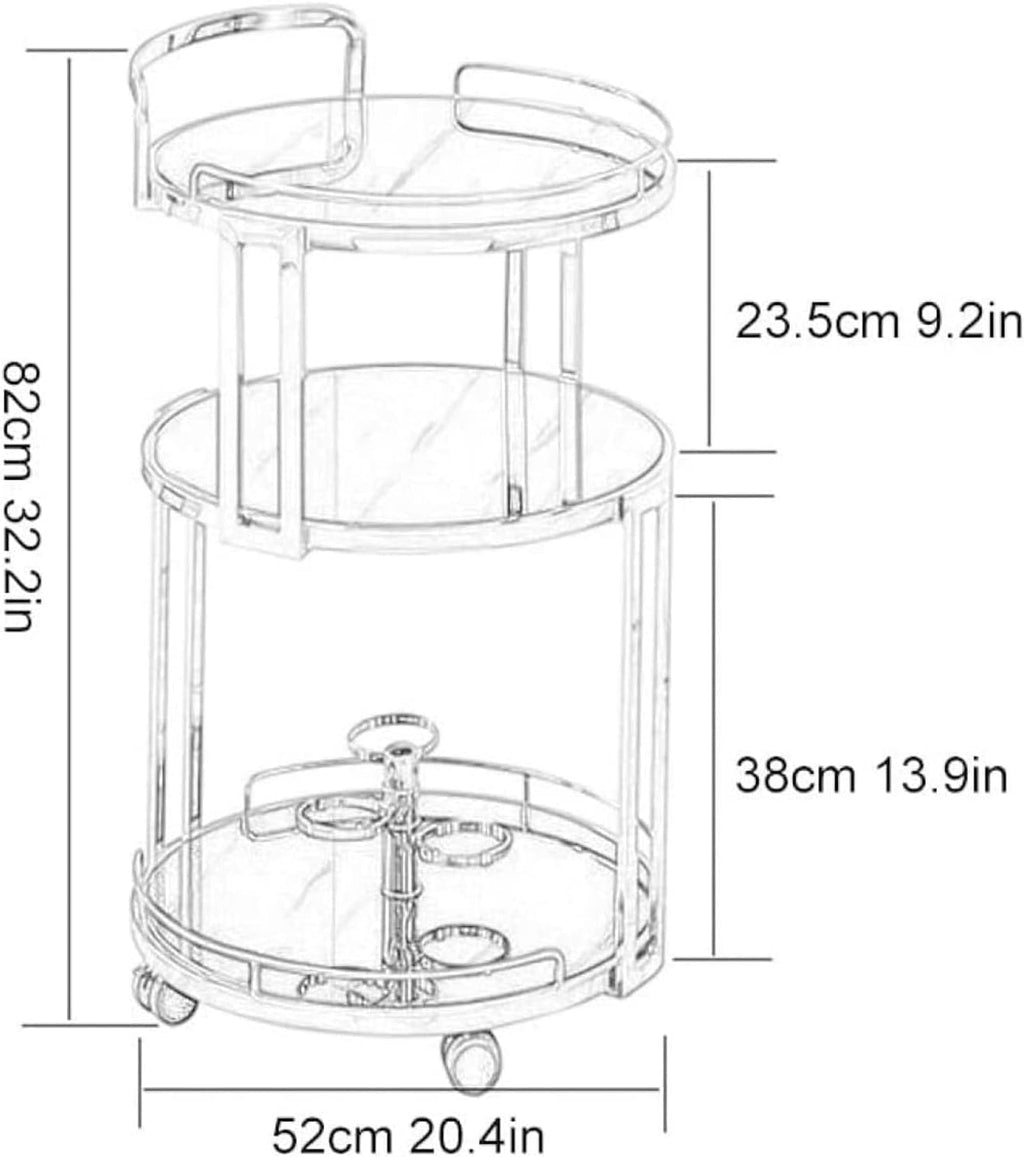 Round Rolling Bar Cart,Beverage Rolling Cart for Home 3-Tier Serving Bar