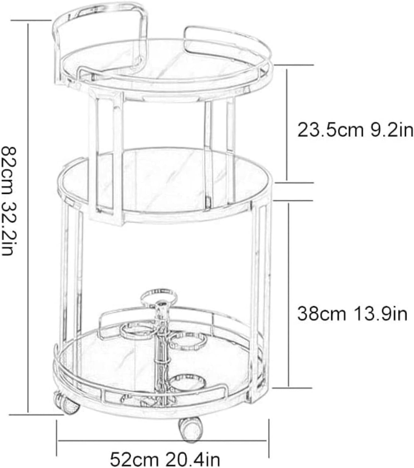 Round Rolling Bar Cart,Beverage Rolling Cart for Home 3-Tier Serving Bar