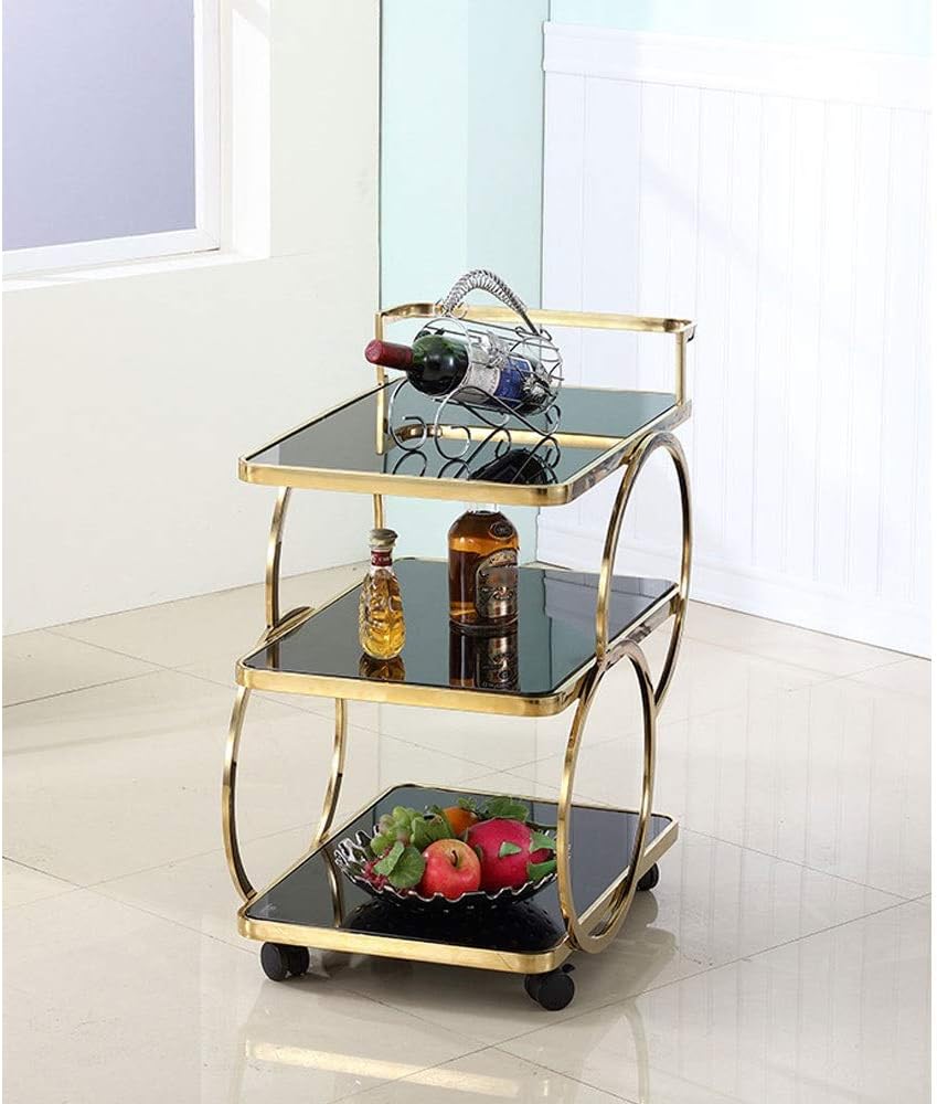 Bar Cart Gold Bar Cart Serving Cart, Metal Rolling Bar Kitchen Serving Cart