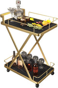 Bar Cart with Wheels for Party Luxurious Elegant X Shape Wrought Iron