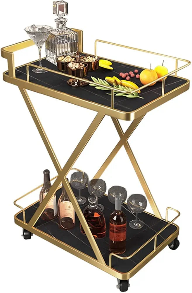 Bar Cart with Wheels for Party Luxurious Elegant X Shape Wrought Iron