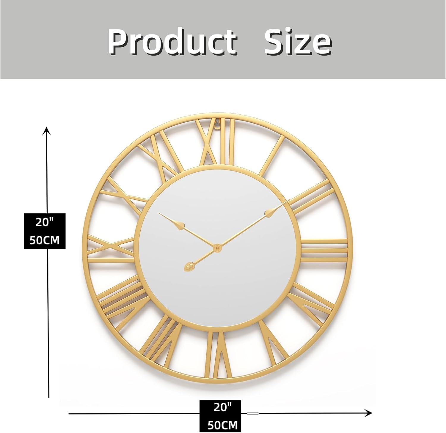 Large Wall Clocks Living Room Decor, Vintage Roman Numeral Mirror Clock, 24 inch