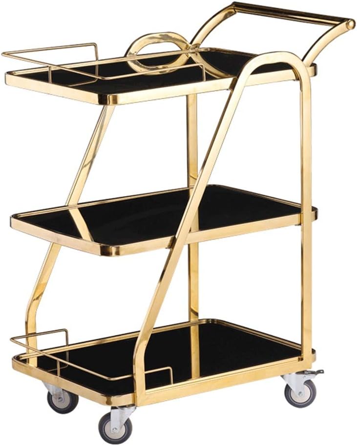 Bar Cart Rolling Serving Wine,Mirrored Drinks Trolley 3 Tier Cart With Wheels Rose Gold