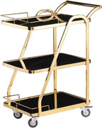 Bar Cart Rolling Serving Wine,Mirrored Drinks Trolley 3 Tier Cart With Wheels Rose Gold