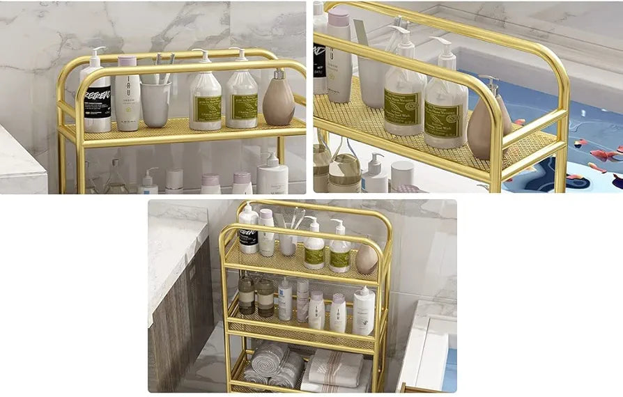 Rolling Storage Organizer Cart 3-Tier Shelves With Wheels, Gold Bar Carts