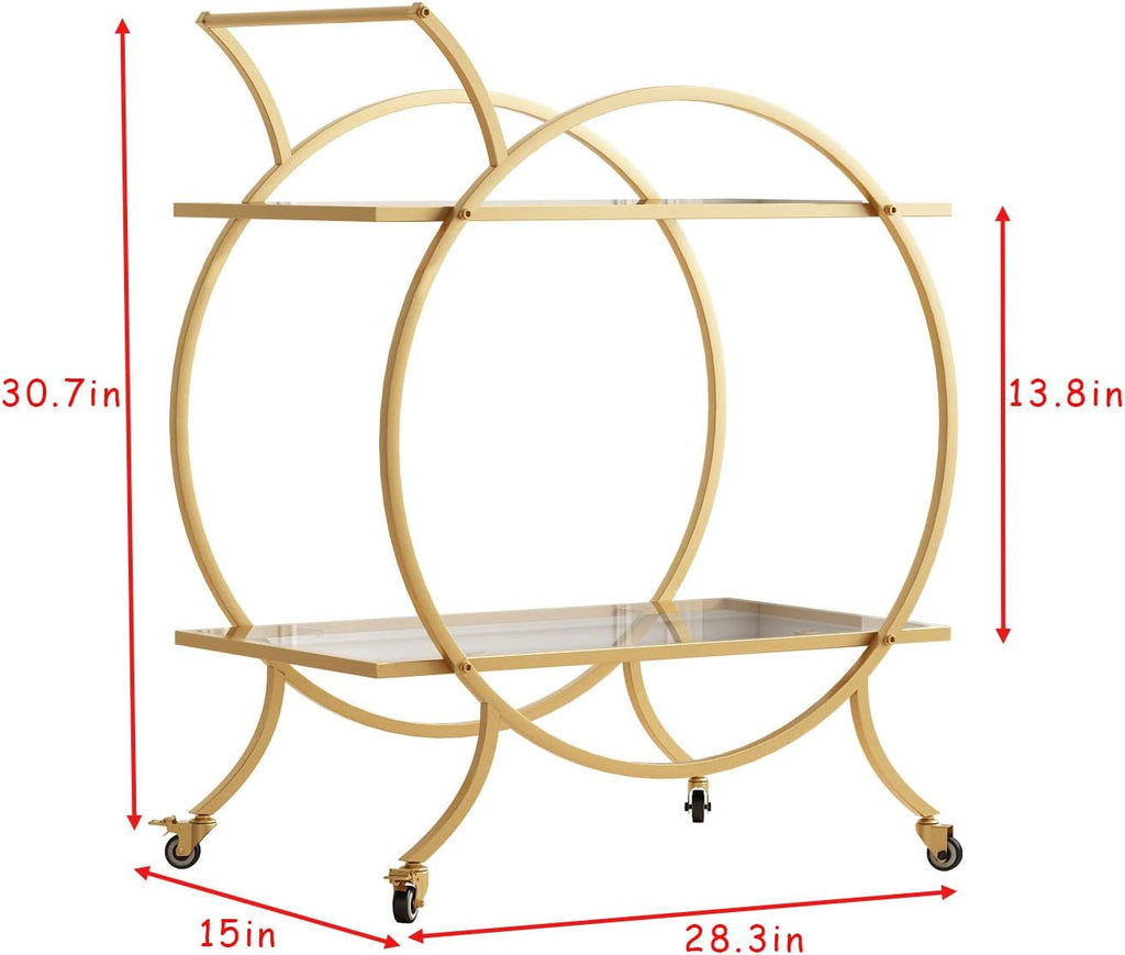 Gold Bar Carts for Home Bar Serving Trolley, Rolling Bar Cart Gold