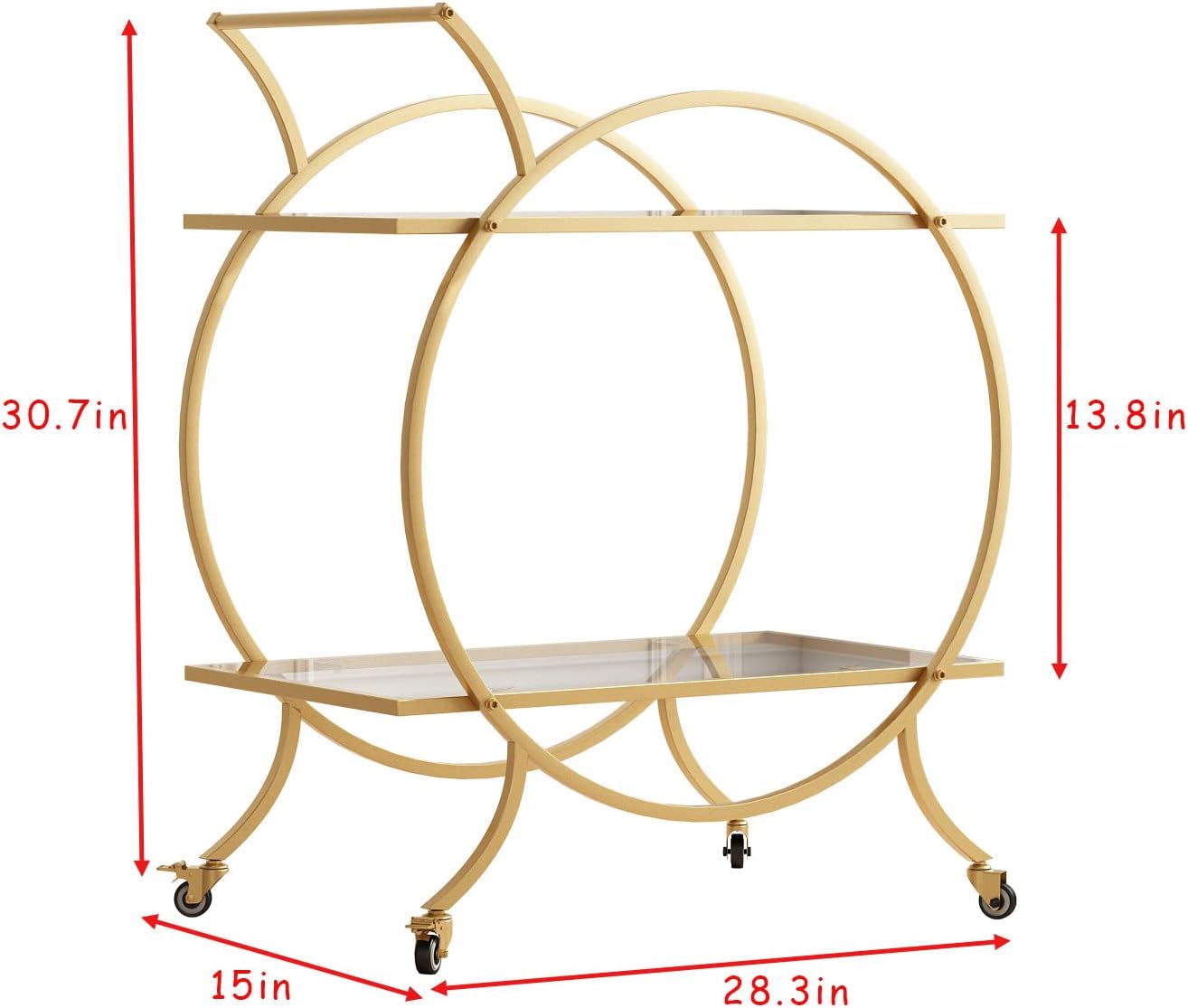 Gold Bar Carts for Home Bar Serving Trolley, Rolling Bar Cart Gold
