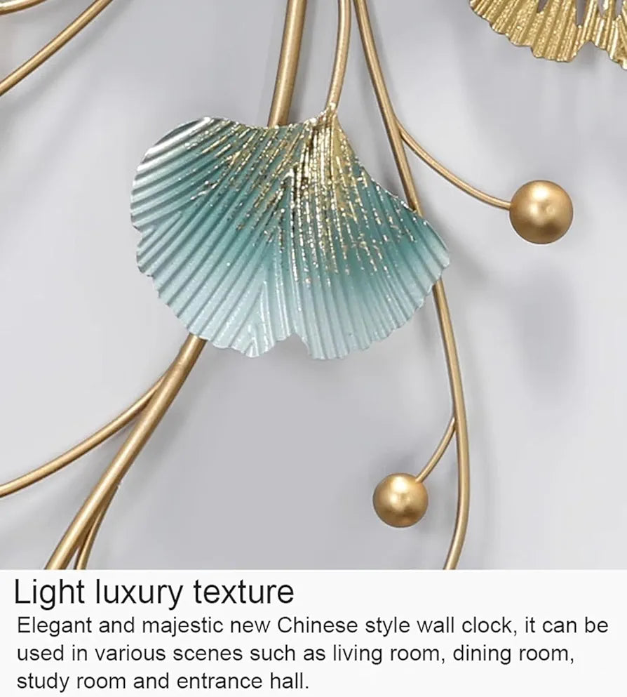 Metal Leaf Wall Clock, Modern Silent Battery Operated Decorative Wall Clock, Living Room, Bedroom