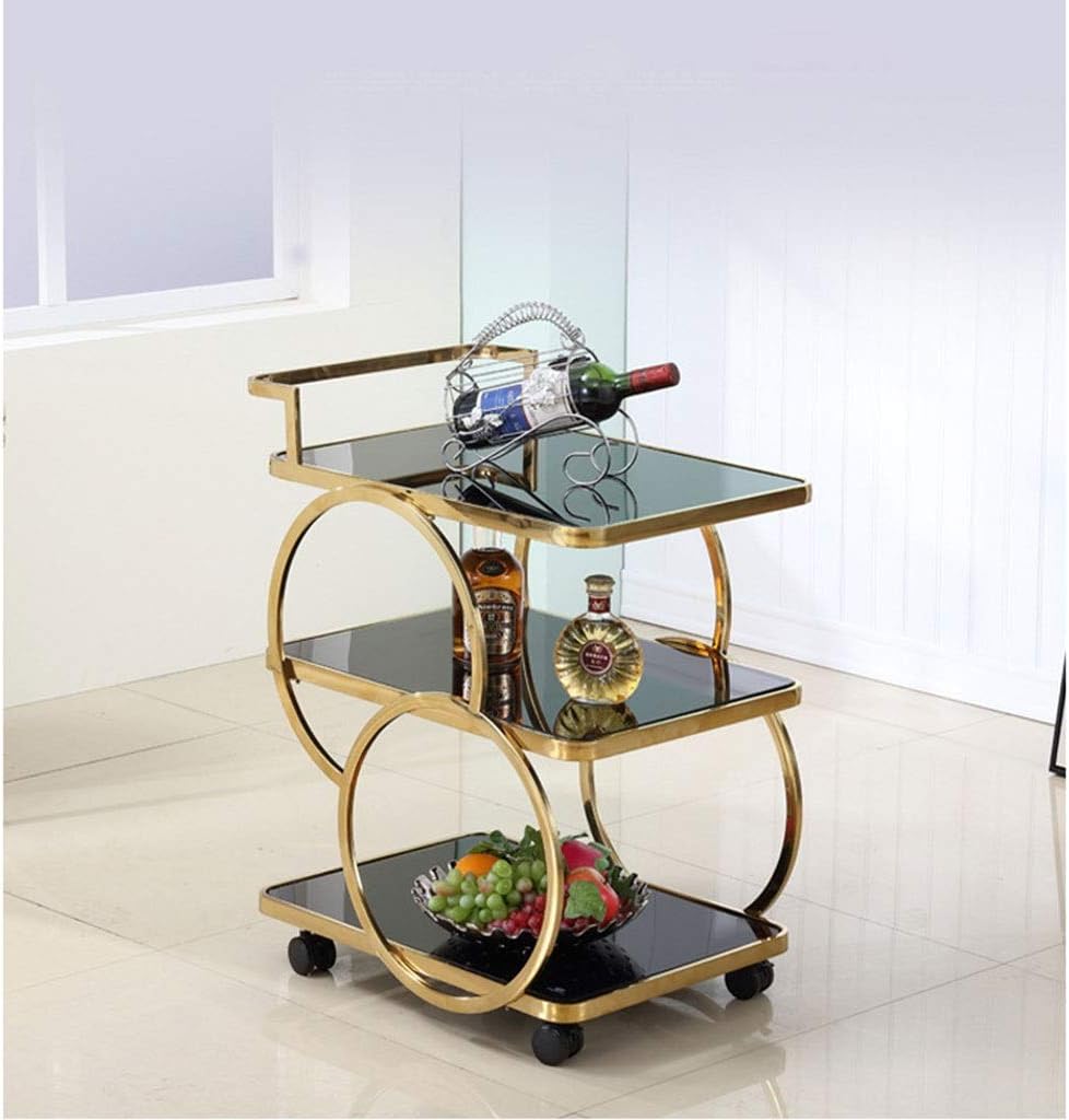 Bar Cart Gold Bar Cart Serving Cart, Metal Rolling Bar Kitchen Serving Cart