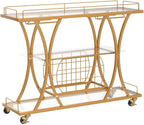 Bar Serving Cart with Glass Holder and Wine Rack, 3-Tier Kitchen Trolley