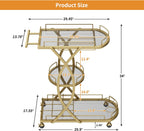 Gold Bar Cart with Wine Rack and Glass Holder, 3-Tier Home Bar