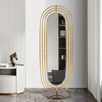 Klein Oval Decorative Full Length Standing Floor Mirror Decor in Gold with Marble Base