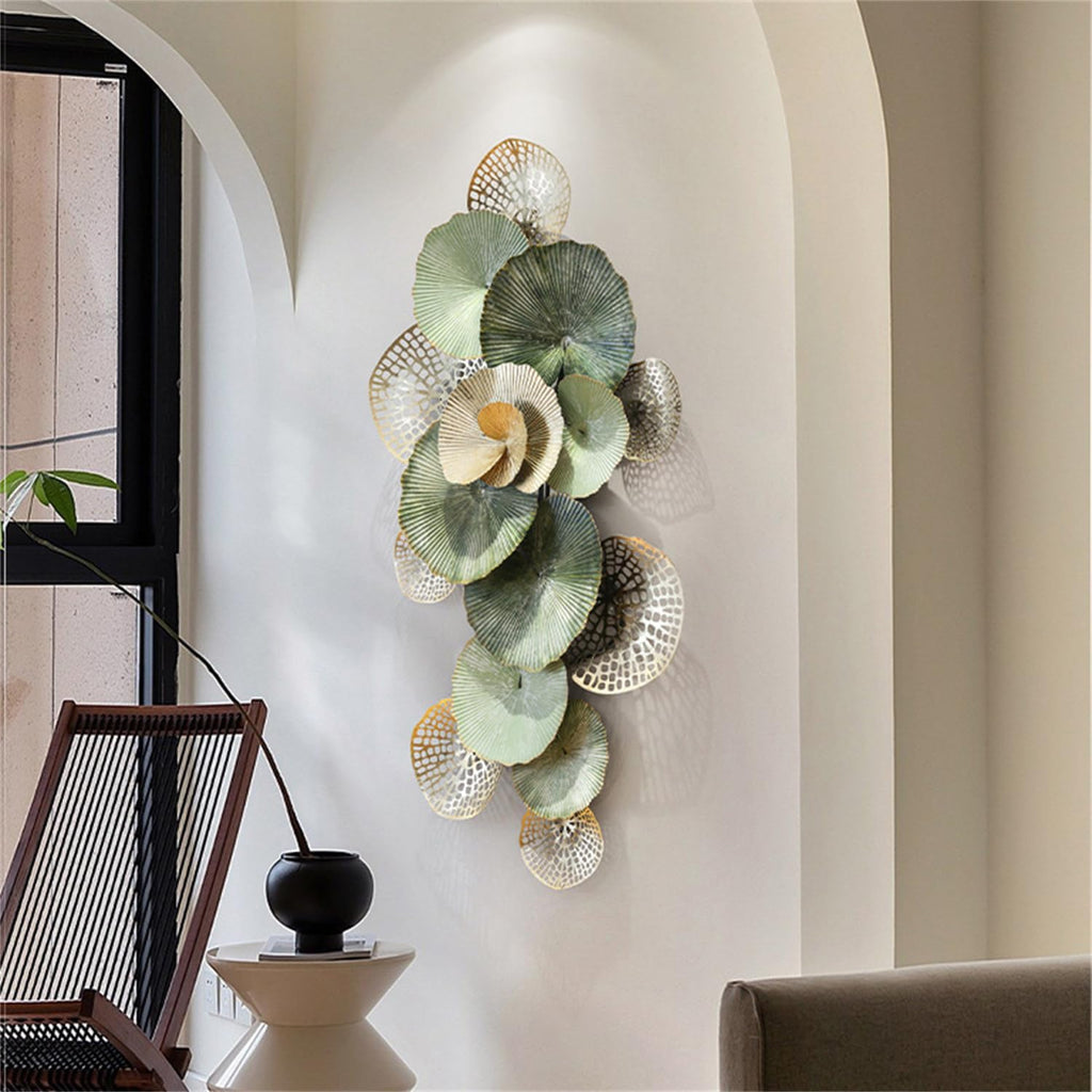 55''x29'' Large Metal Wall Decor, Boho Lotus Leaf Metal Wall Decoration