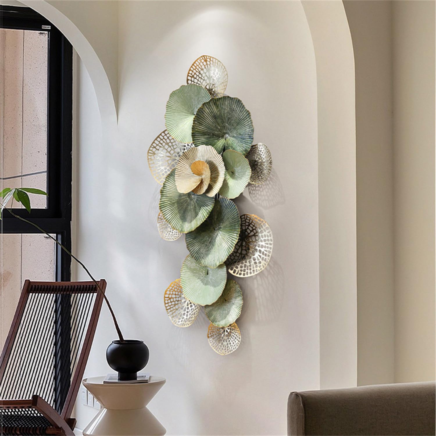 55''x29'' Large Metal Wall Decor, Boho Lotus Leaf Metal Wall Decoration