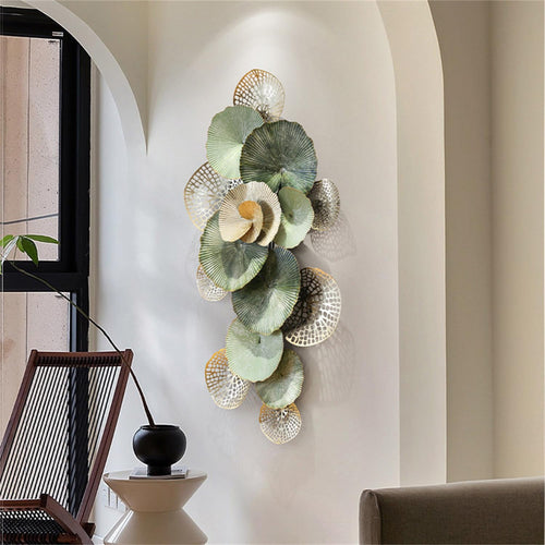 55''x29'' Large Metal Wall Decor, Boho Lotus Leaf Metal Wall Decoration