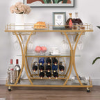 Bar Serving Cart with Glass Holder and Wine Rack, 3-Tier Kitchen Trolley