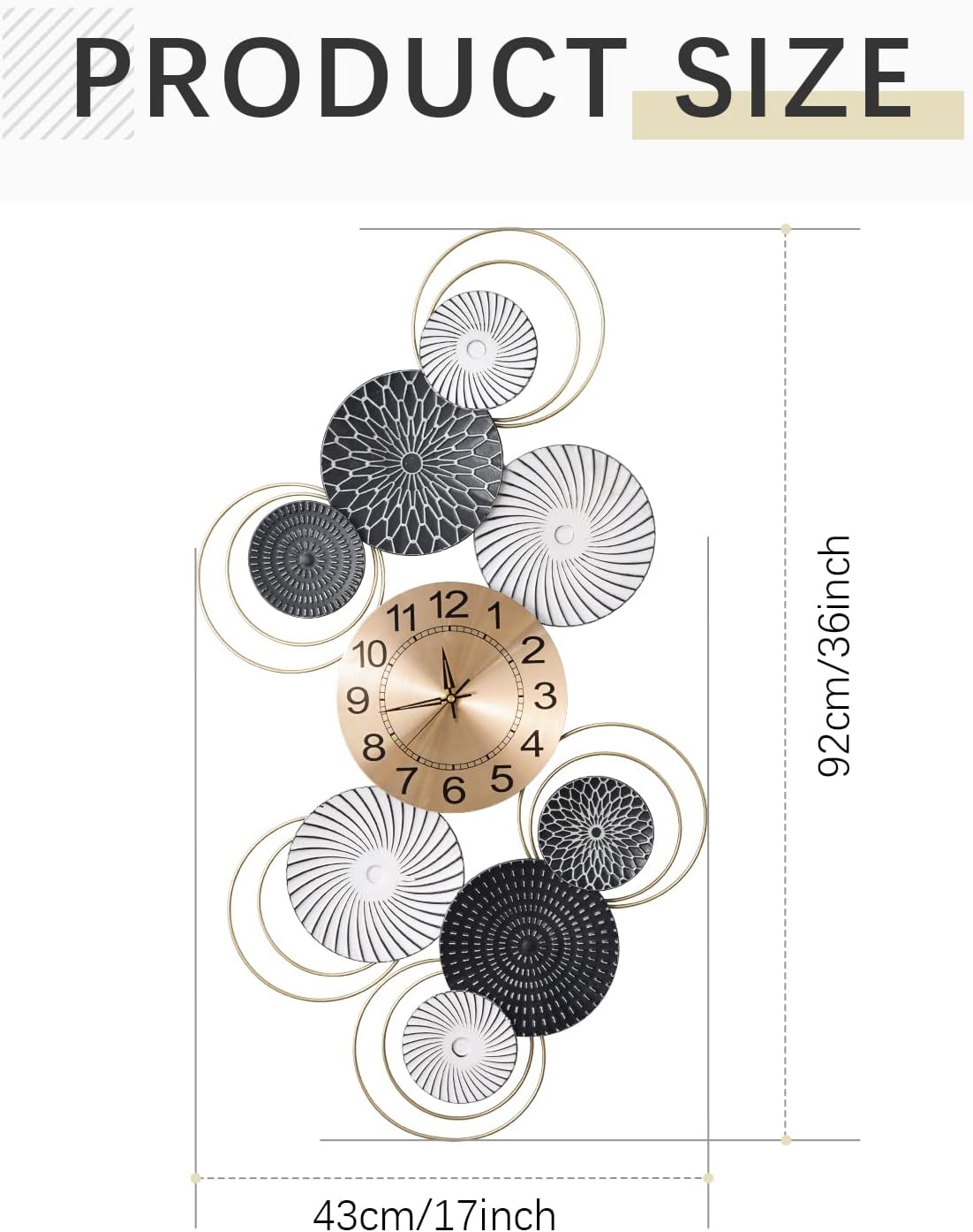 Large Modern Wall Clock,36 Inch Black Decorations Art Clock,