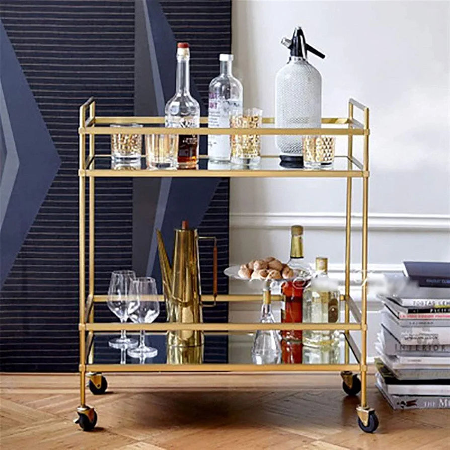 Bar Cart, Serving Cart, Metal Home FurFor Kitchen, Dining Room, Wheeled Home Bar Cart Storage Trolley (Black)