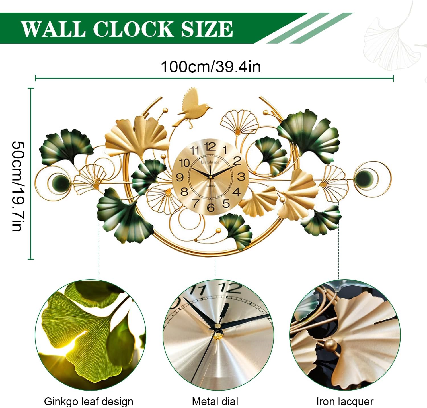 Oversized Clock for Wall, for Living Room Bedroom Kitchen Office(39.4X19.7In)