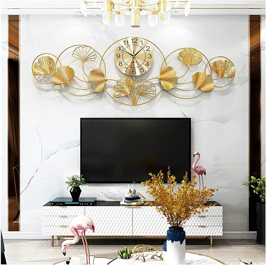 Wall clock for Living Room&Bedroom，Gold，128X43Cm (Gold 128x43cm)