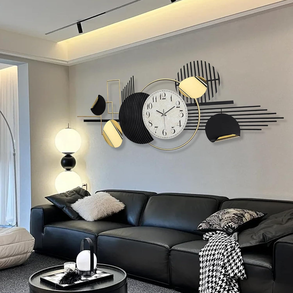 Wall Decor 59.1" X 22.8" Large Black Silent Non Ticking Analog Wall Clock,