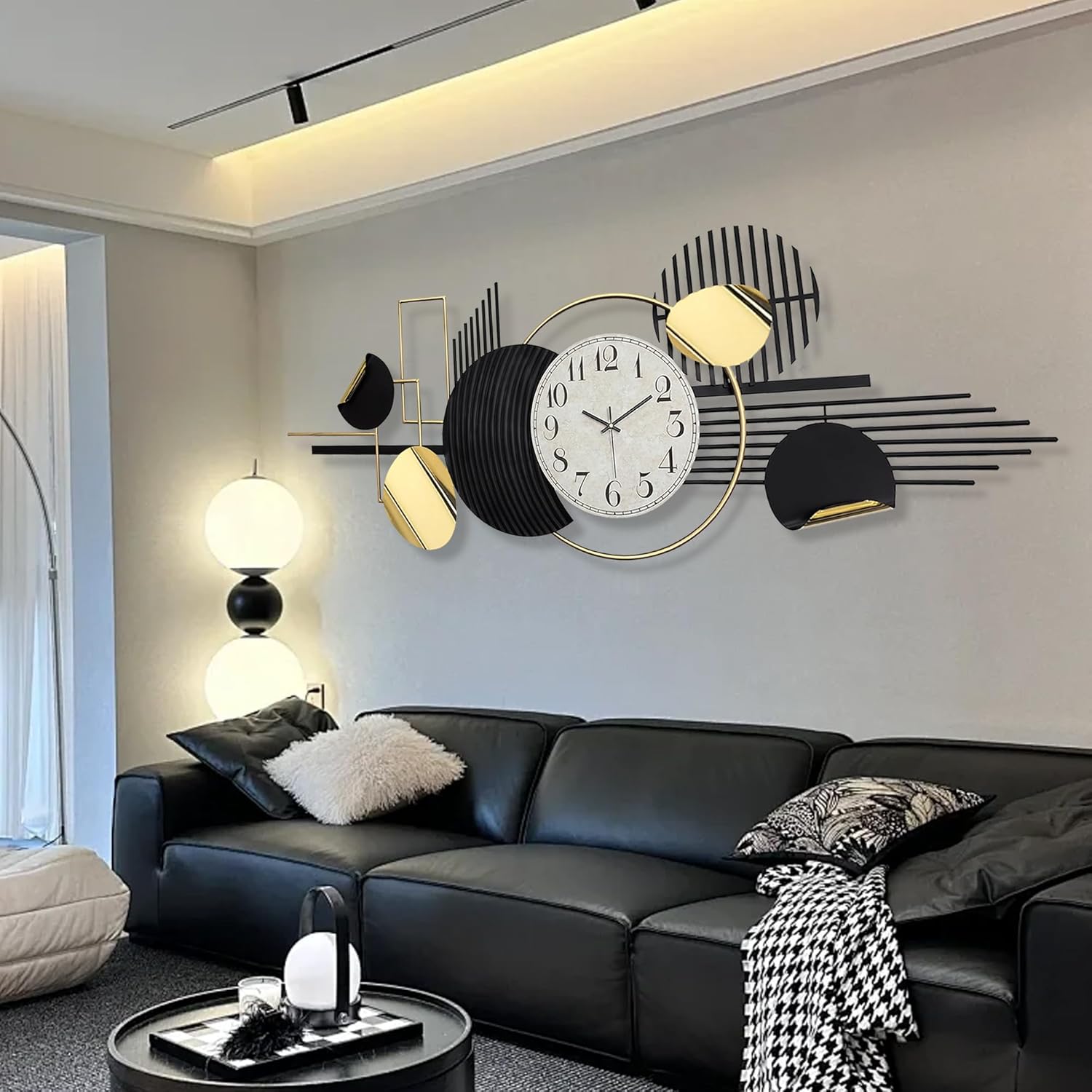 Wall Decor 59.1" X 22.8" Large Black Silent Non Ticking Analog Wall Clock,