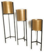 Modern Brushed Gold Indoor Planters with Removable Black Stands, Set of 3