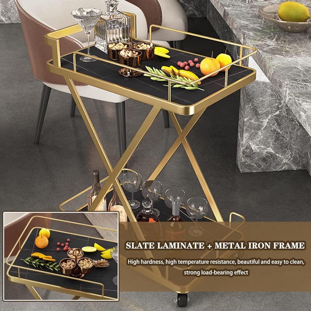 Bar Cart with Wheels for Party Luxurious Elegant X Shape Wrought Iron