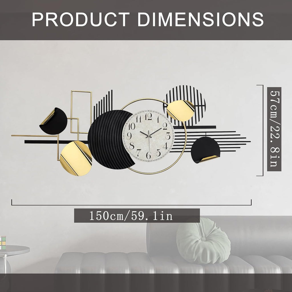 Wall Decor 59.1" X 22.8" Large Black Silent Non Ticking Analog Wall Clock,