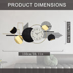 Wall Decor 59.1" X 22.8" Large Black Silent Non Ticking Analog Wall Clock,