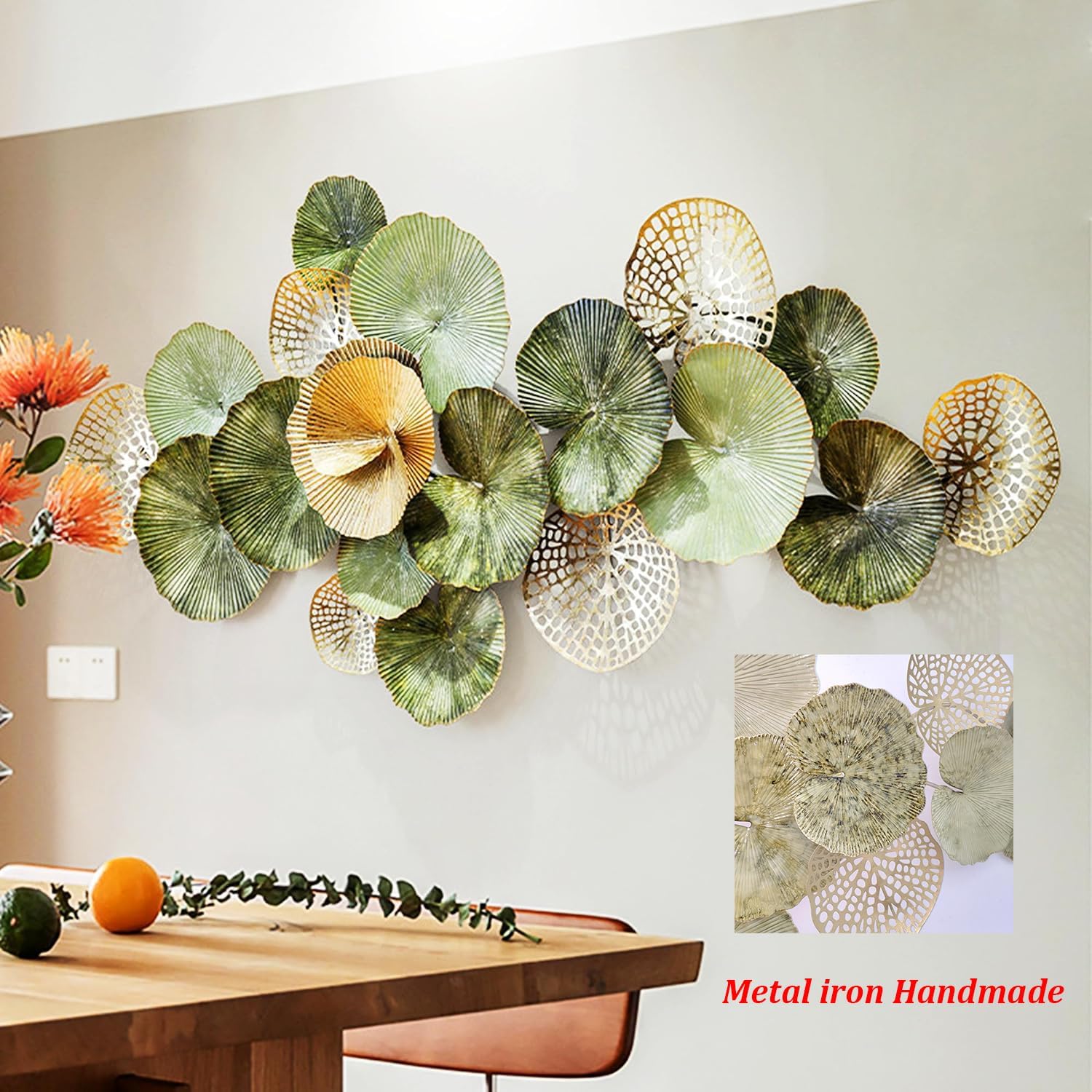 55''x29'' Large Metal Wall Decor, Boho Lotus Leaf Metal Wall Decoration