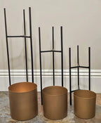 Modern Brushed Gold Indoor Planters with Removable Black Stands, Set of 3