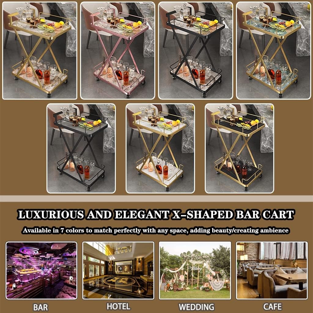 Bar Cart with Wheels for Party Luxurious Elegant X Shape Wrought Iron