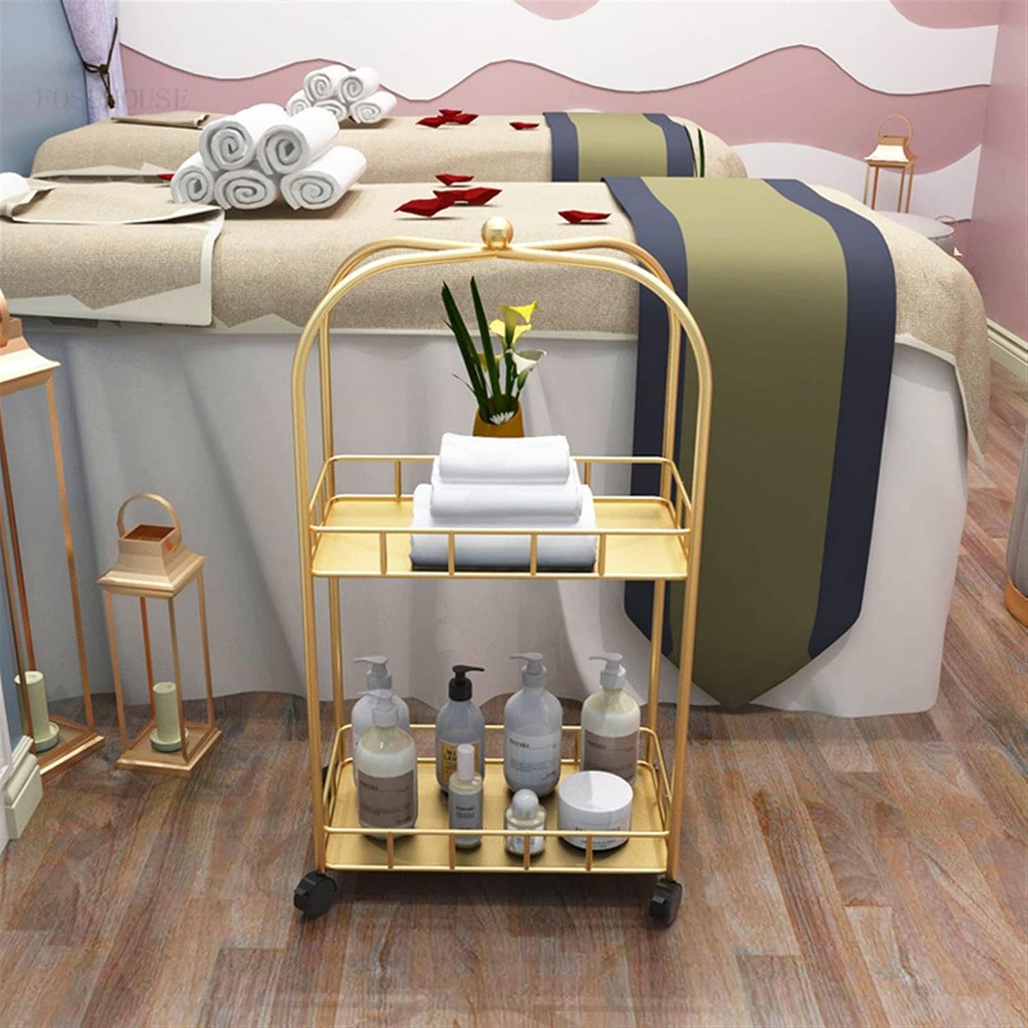 Garden Carts Home Furniture Kitchen Restaurant Bathroom Storage Cart Coffee Shop Trolleys (Color : Gold)